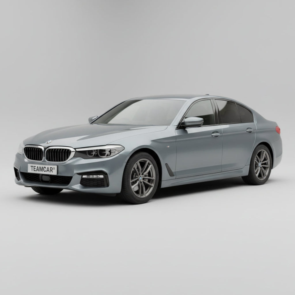 Silver BMW car on a gray background