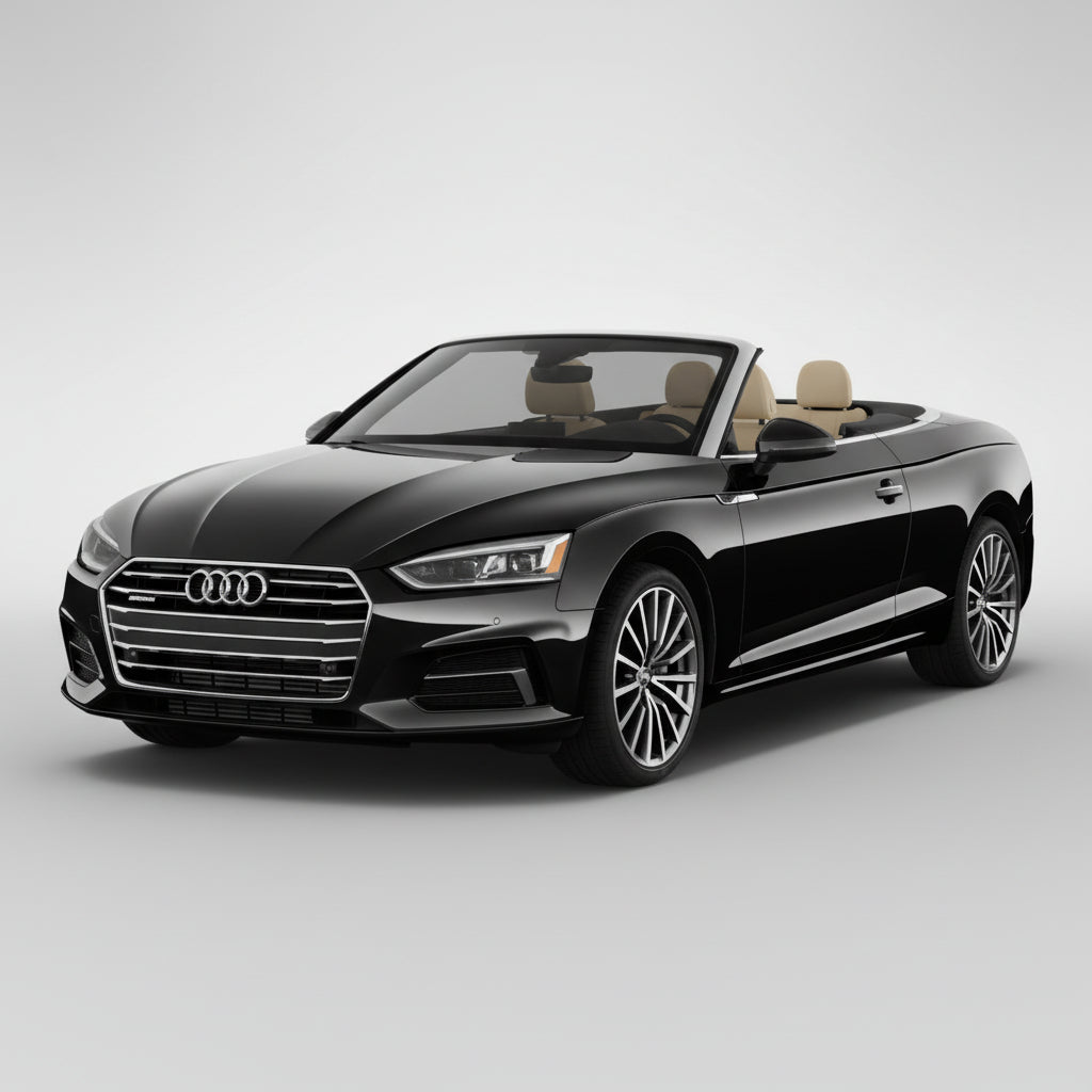 Black Audi convertible on a white background