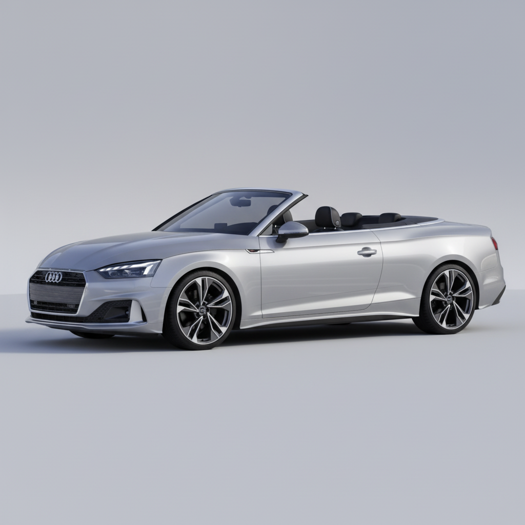 Silver Audi convertible car on a white background