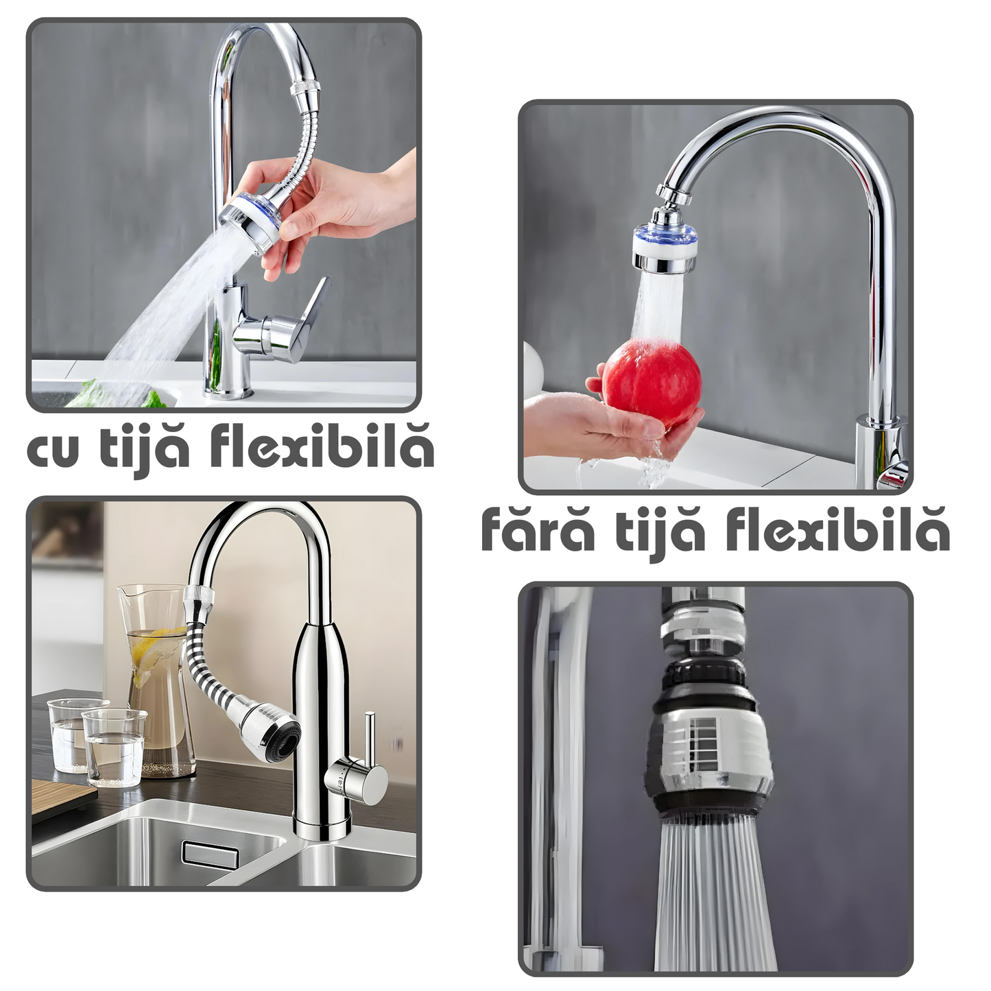 Kit 2 Piese AeratorRobinet Rotativ 360° cu Filtru - EconomisireaApei și FiltrareaInBaie sau Bucătărie