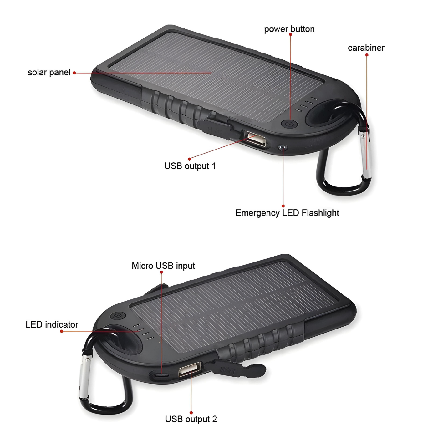 Power Bank Solar 12800 mAh - Încărcător Portabil Outdoor, Impermeabil, USB Dual, Lanterna LED