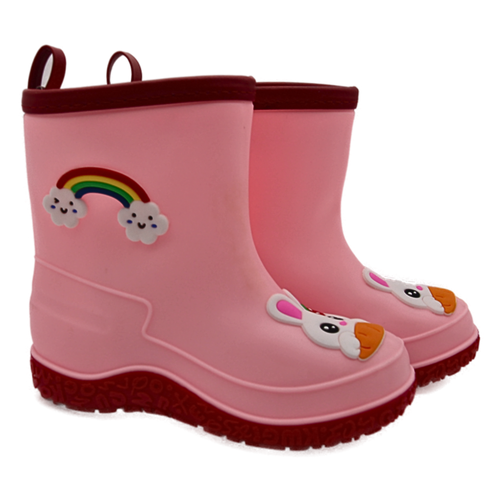 Cizme de ploaie pentru copii cu design animat 3D, model scurt, cauciuc impermeabil - Kitty Rain Boots