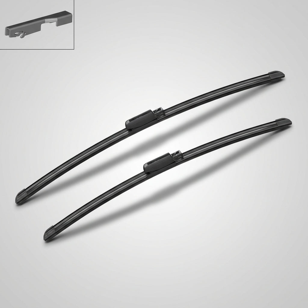 Set Bosch Aerotwin A105S, două lamele în vedere oblică și detaliu al prinderii