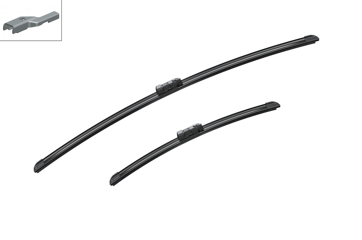 Set Bosch Aerotwin A106S, două lamele în vedere oblică și detaliu al prinderii