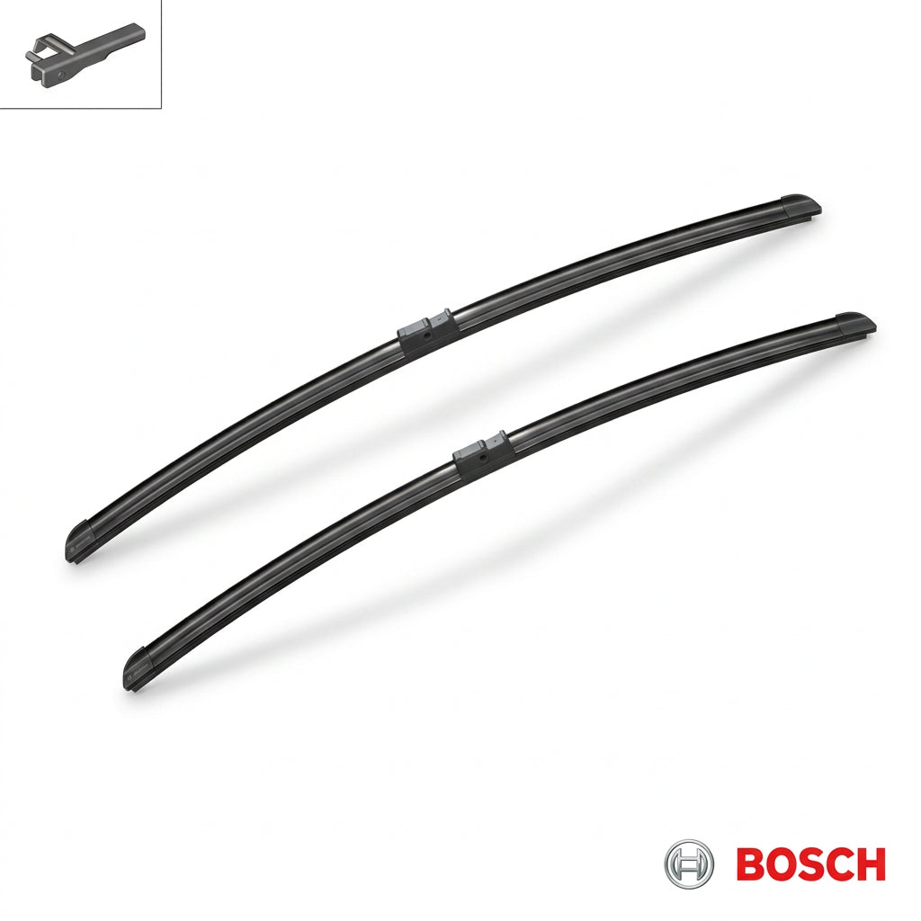 Set de două lamele plate Bosch Aerotwin A946S, 680 + 680 mm, cu detaliul brațului de prindere