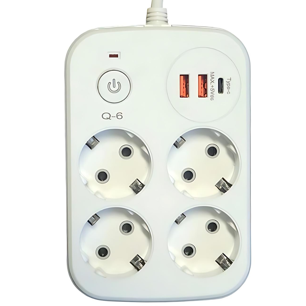 Prelungitor multifunctional cu 4 prize, 1.8 m, 2xUSB, 1 port Type-C PD, intrerupator, Alb - Gri