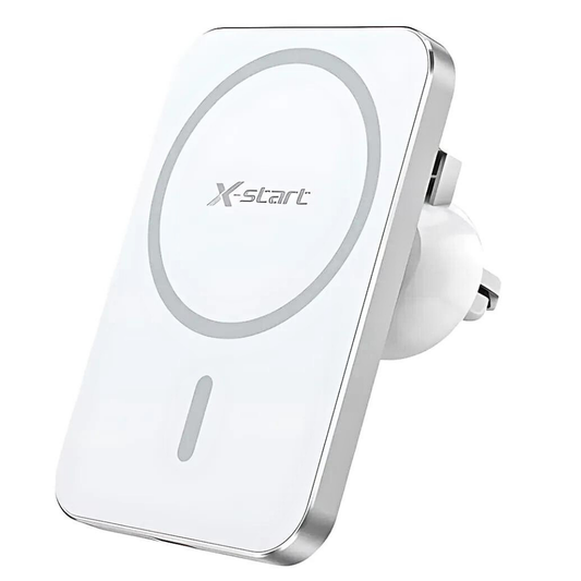 Suport Auto cu Încărcare Wireless X-Start, Încărcare Magnetică, 15W, Alb, Montaj Grilă Ventilație, USB-C