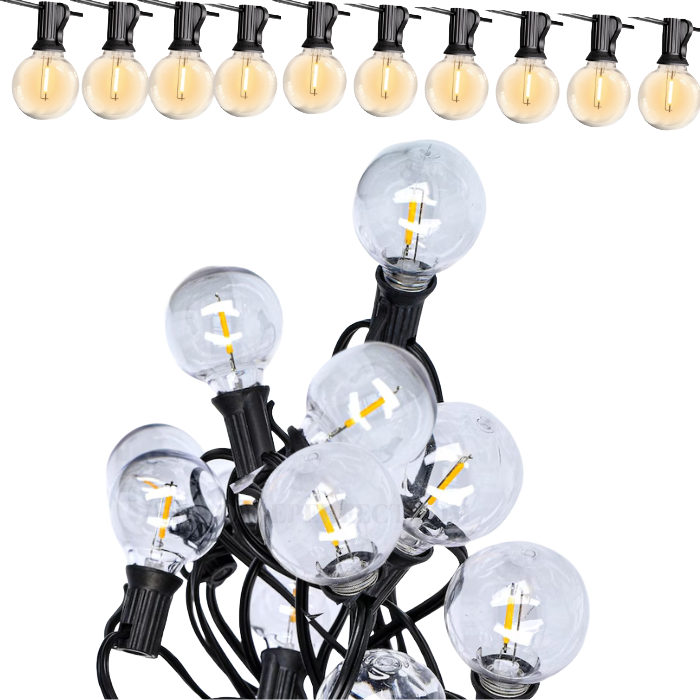 Ghirlandă Luminoasă LED Impermeabilă, Interconectabilă, 5 m, 10 Becuri Glob, Alb Cald, Exterior/Interior