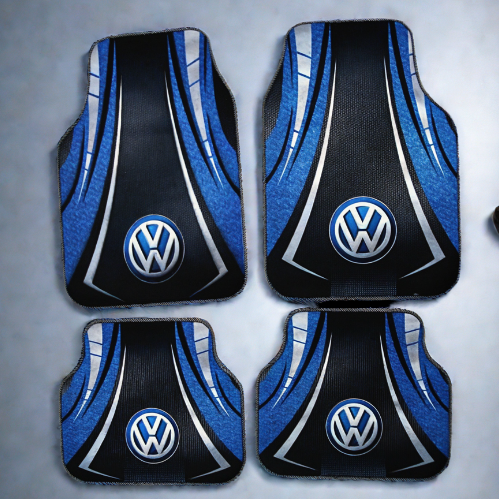 Set 4 Covorașe Auto Universale – Design Volkswagen Albastru/Negru – Aftermarket