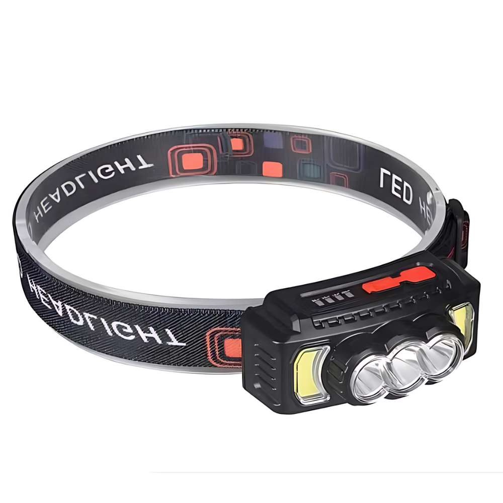 Lanternă frontală HX-810 cu 5 LED-uri extra puternice și 7 moduri de iluminare, LED COB roșu, acumulator reîncărcabil