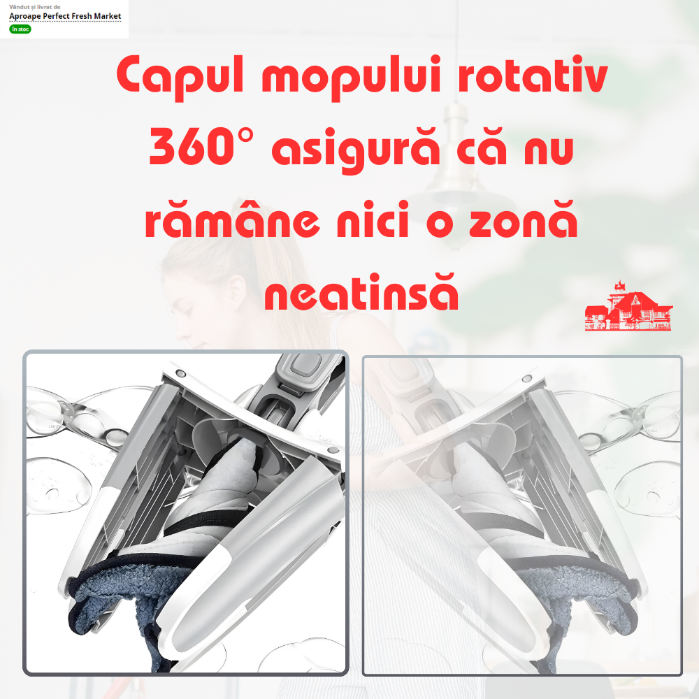 Mop pentru Podea X Type AURORA cu Capete de Mop de Înlocuire, Auto-Stoarcere și Mâini Libere pentru Spălare, Instrument de Curățare pentru Casă