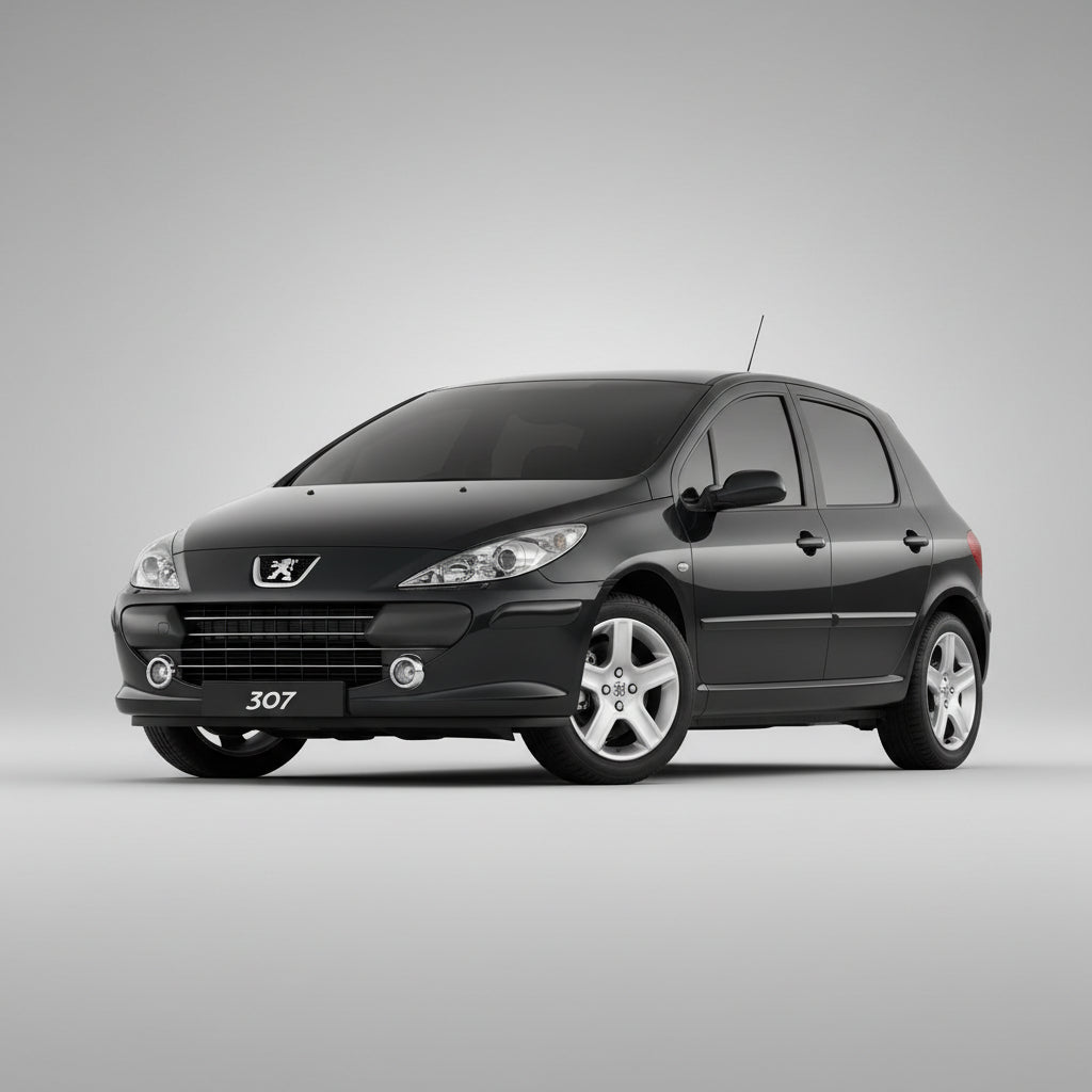 Black Peugeot 307 car on a light background