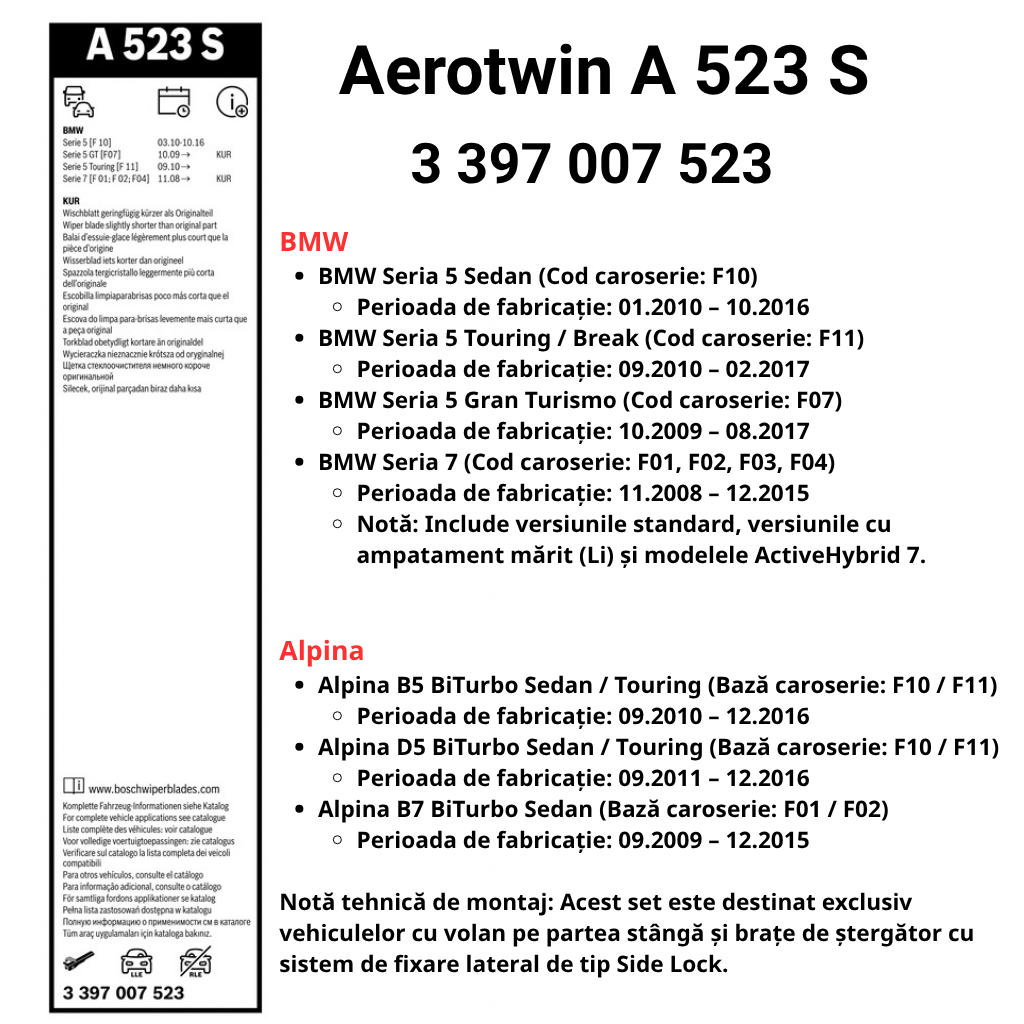 Compatibilitate Bosch Aerotwin A523S pe ambalaj