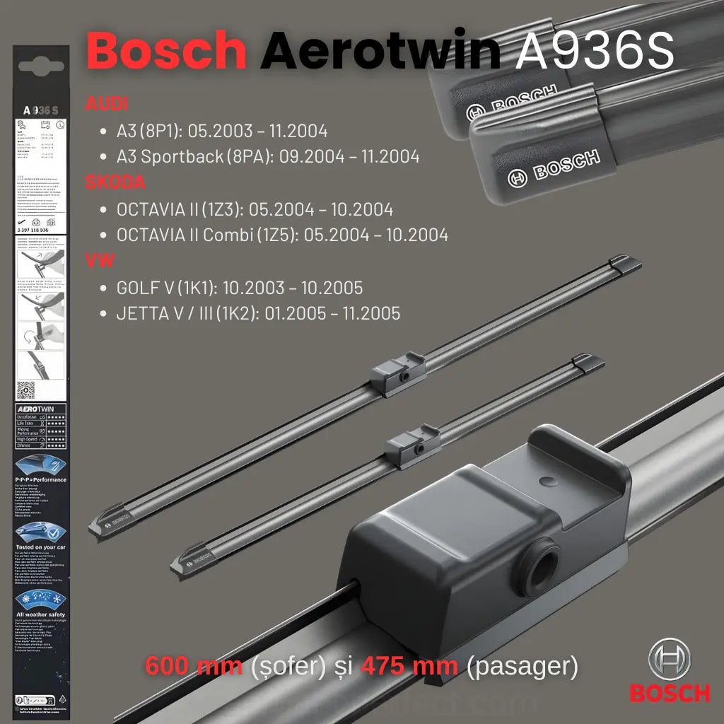 Bosch Aerotwin A936S lista compatibilitati Audi A3 VW Golf Skoda