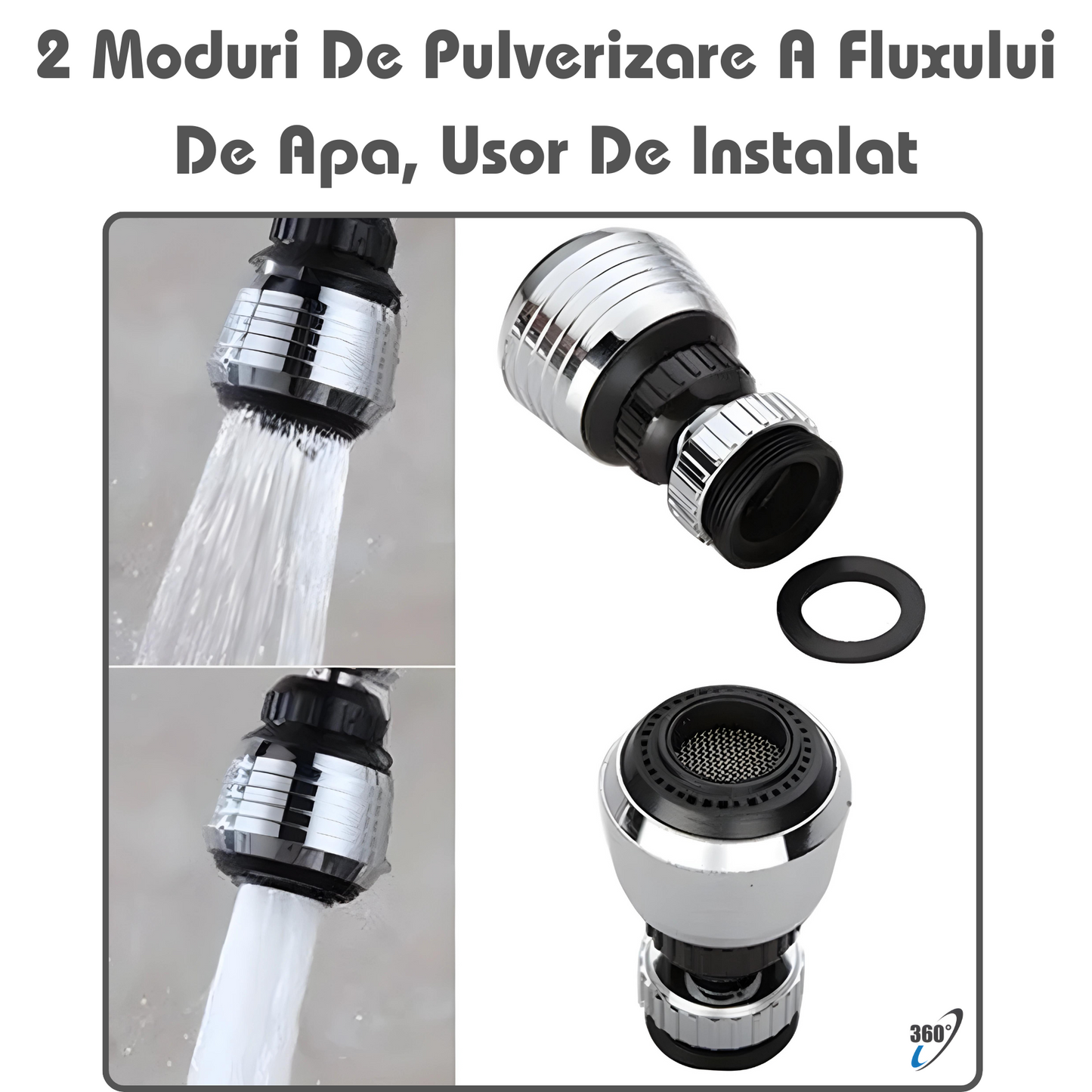 Kit 2 Piese AeratorRobinet Rotativ 360° cu Filtru - EconomisireaApei și FiltrareaInBaie sau Bucătărie