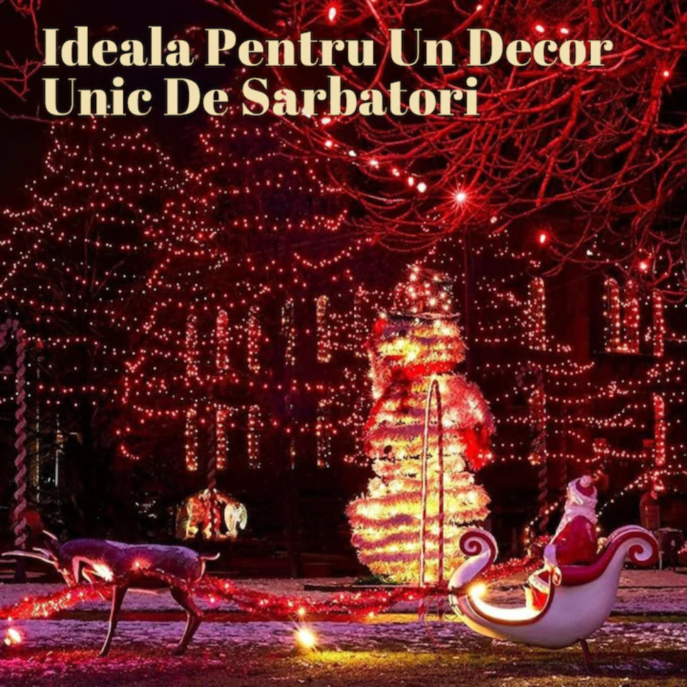 Decorative outdoor scene with Christmas lights, Santa Claus, and a snowman.