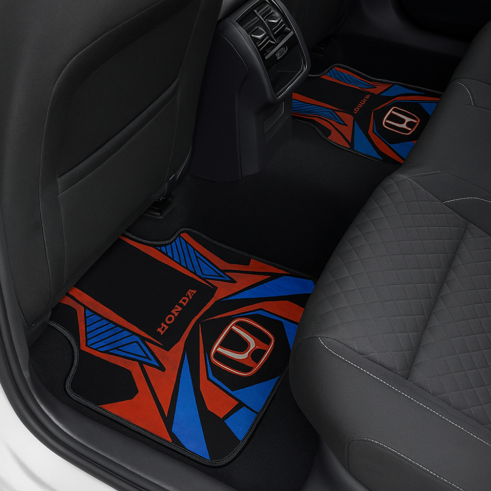 Set complet covorașe auto universale Honda – Față și spate – Design sport roșu-negru-albastru