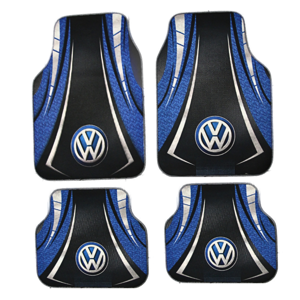 Set 4 Covorașe Auto Universale – Design Volkswagen Albastru/Negru – Aftermarket