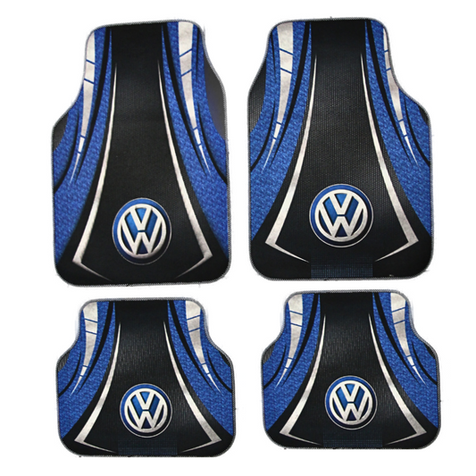 Set 4 Covorașe Auto Universale – Design Volkswagen Albastru/Negru – Aftermarket