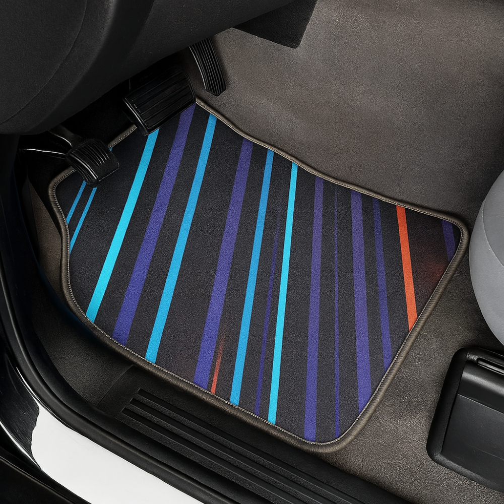 DECOMAT universal car mats – set of 4 washable, non-slip, futuristic "Neon Stripes" design