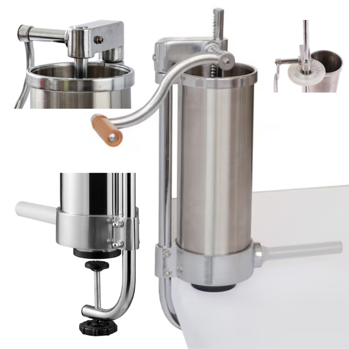 Aparat Manual de Facut Carnati APF® 2.5kg – Prindere G-Clamp, 4 Palnii, Inox