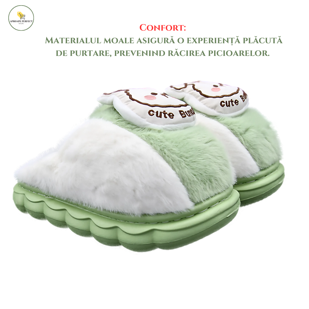 Papuci de Casă Pufosi și Călduroși pentru Copii - Model CuteBear (Verde)