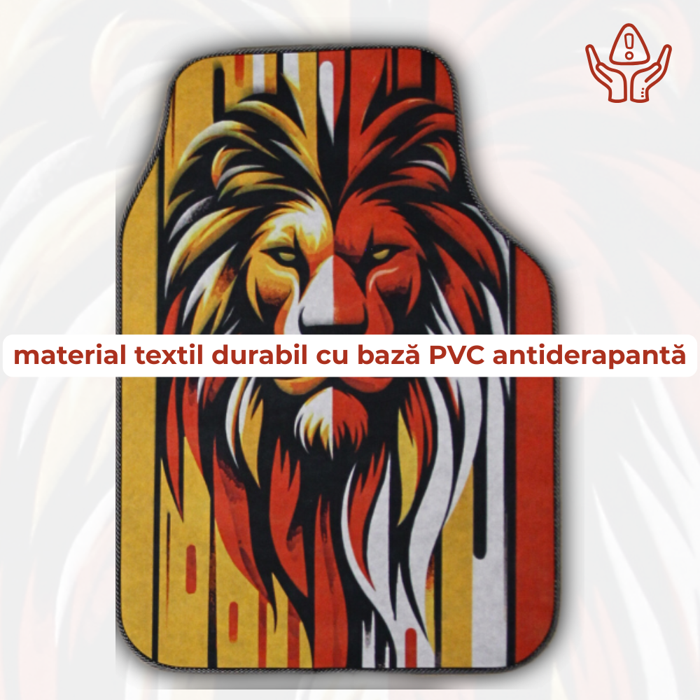 Covorase Auto Universale “Lion Power” – Design Tribal Rosu-Galben