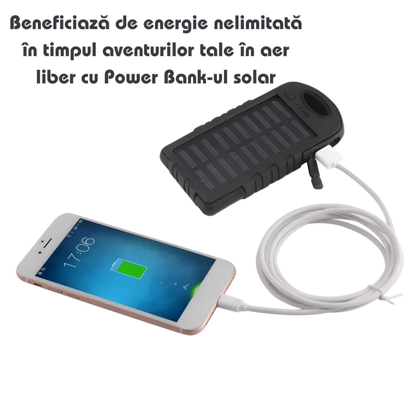 Power Bank Solar 12800 mAh - Încărcător Portabil Outdoor, Impermeabil, USB Dual, Lanterna LED