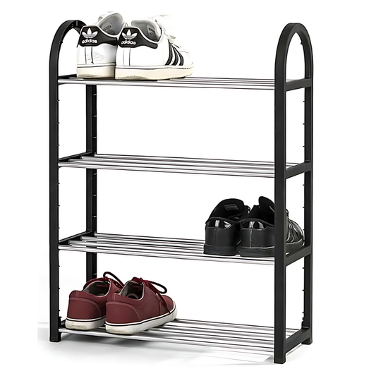 Raft de Pantofi Living, 4 Niveluri, pentru 8 Perechi, Metal Cromat Negru, Suport Organizator Pantofi Modern