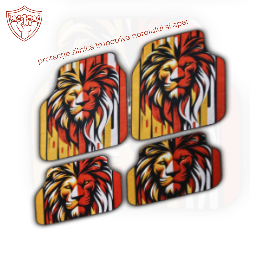 Covorase Auto Universale “Lion Power” – Design Tribal Rosu-Galben