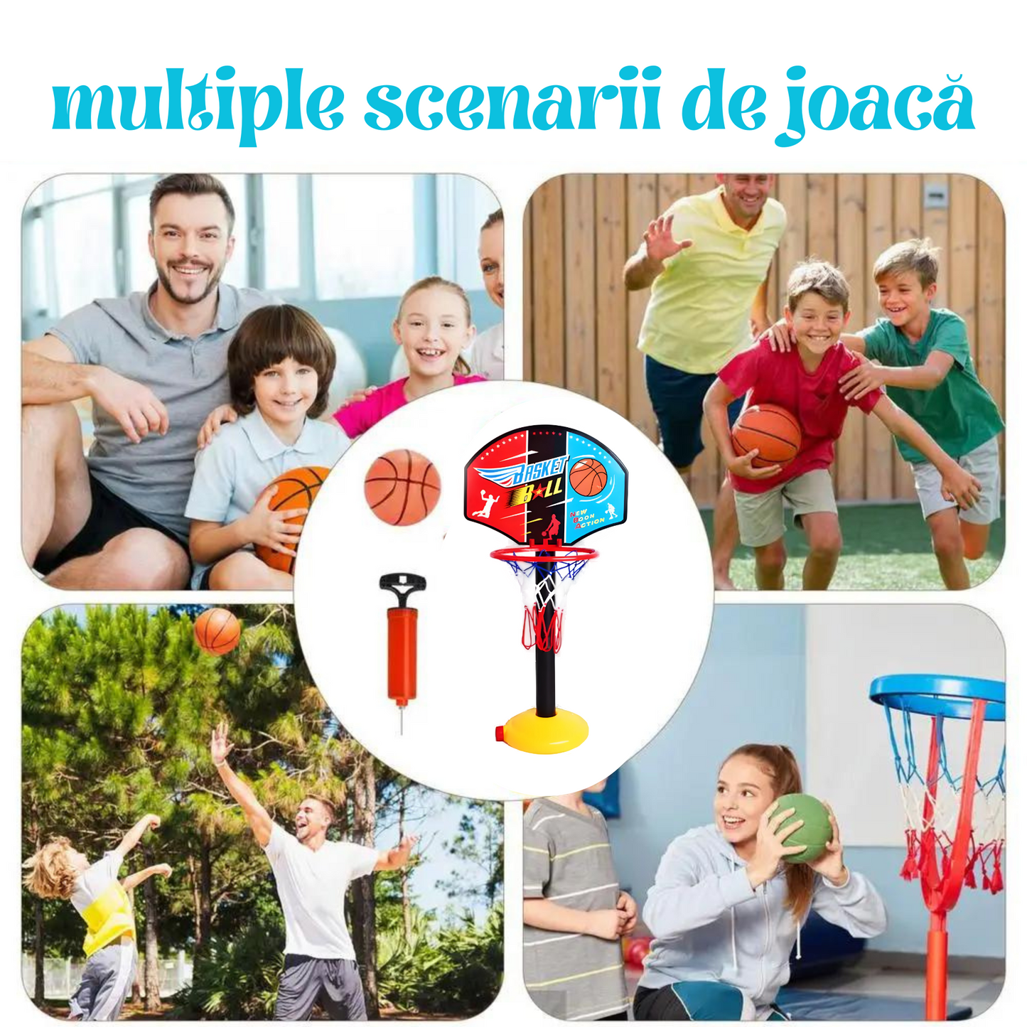 Set de Baschet pentru Copii Robust, Joc Sportiv în Aer Liber, Coș Ajustabil pentru Interacțiunea în Interior, Jucării pentru Curte pentru Băieți