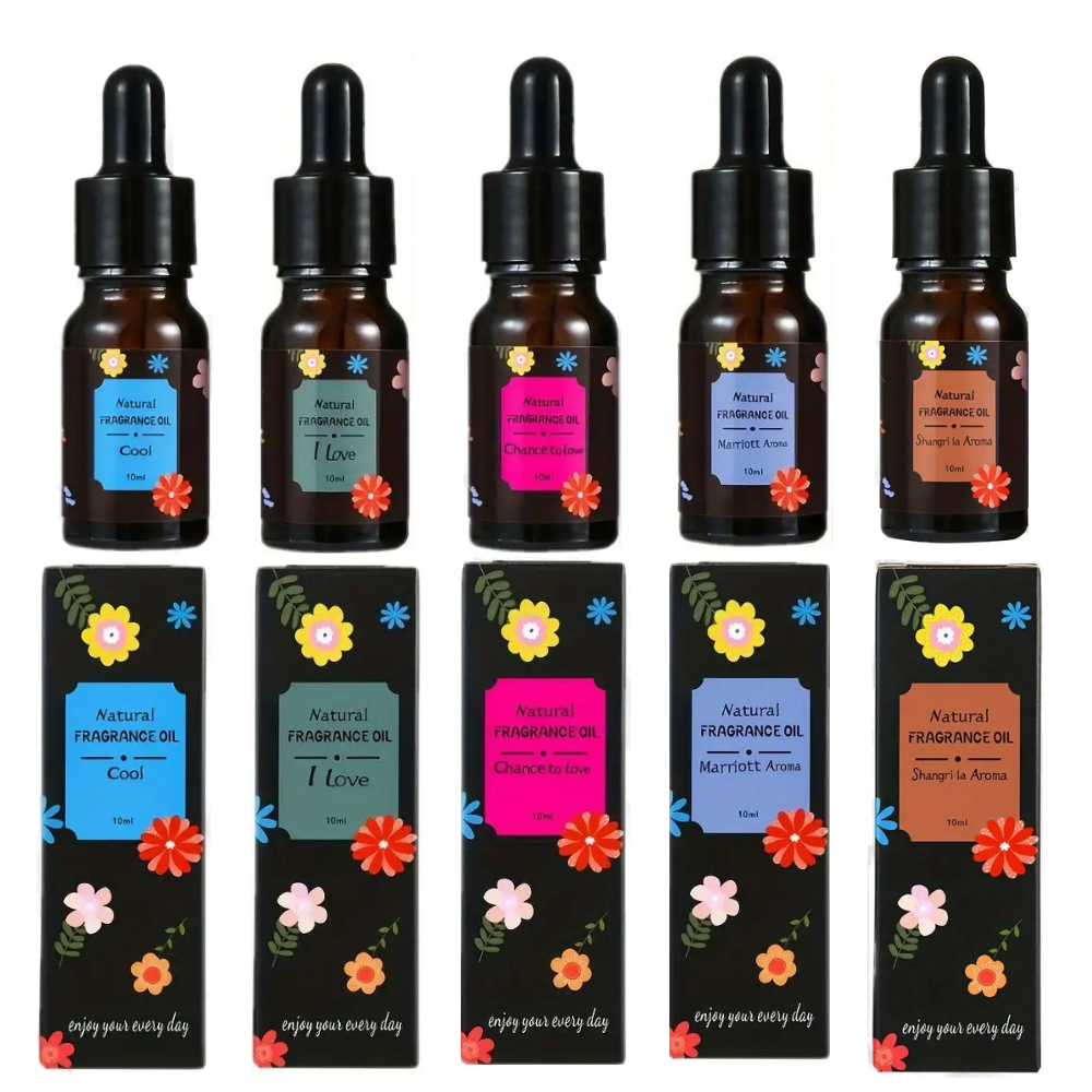 Set de 5 Uleiuri Esențiale Parfumate pentru Difuzor Aromaterapie - 0.33fl.oz, Aromă de Lungă Durată, Solubile în Apă, Perfecte pentru Aromaterapie, Mașină, Bijuterii DIY