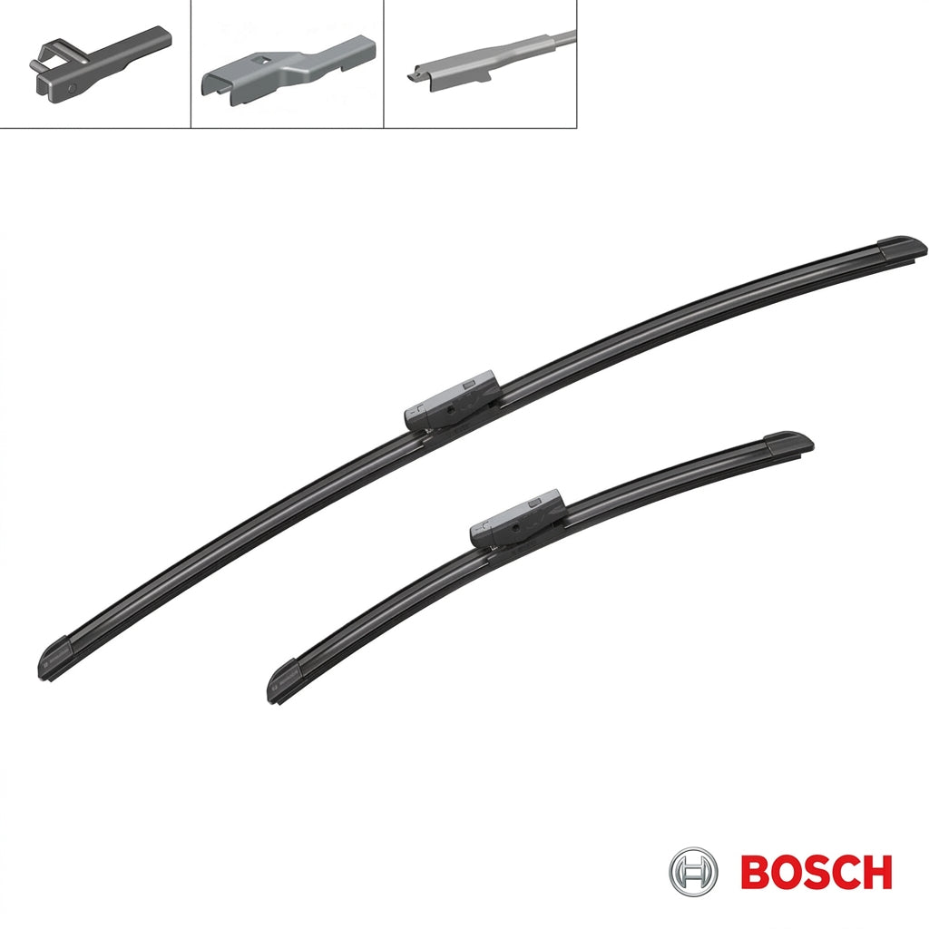 Set Bosch Aerotwin AM468S cu două lamele și ilustrații ale brațelor compatibile
