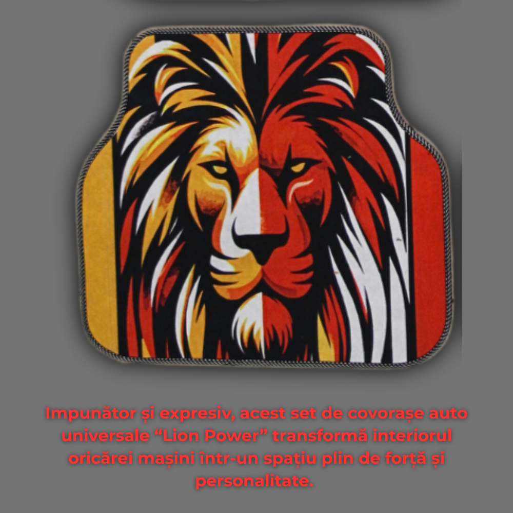 Covorase Auto Universale “Lion Power” – Design Tribal Rosu-Galben