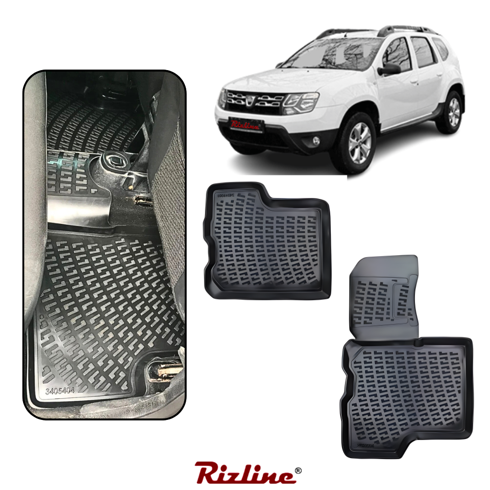 Covorașe auto cu un SUV alb și sigla Rizline pe fundal alb