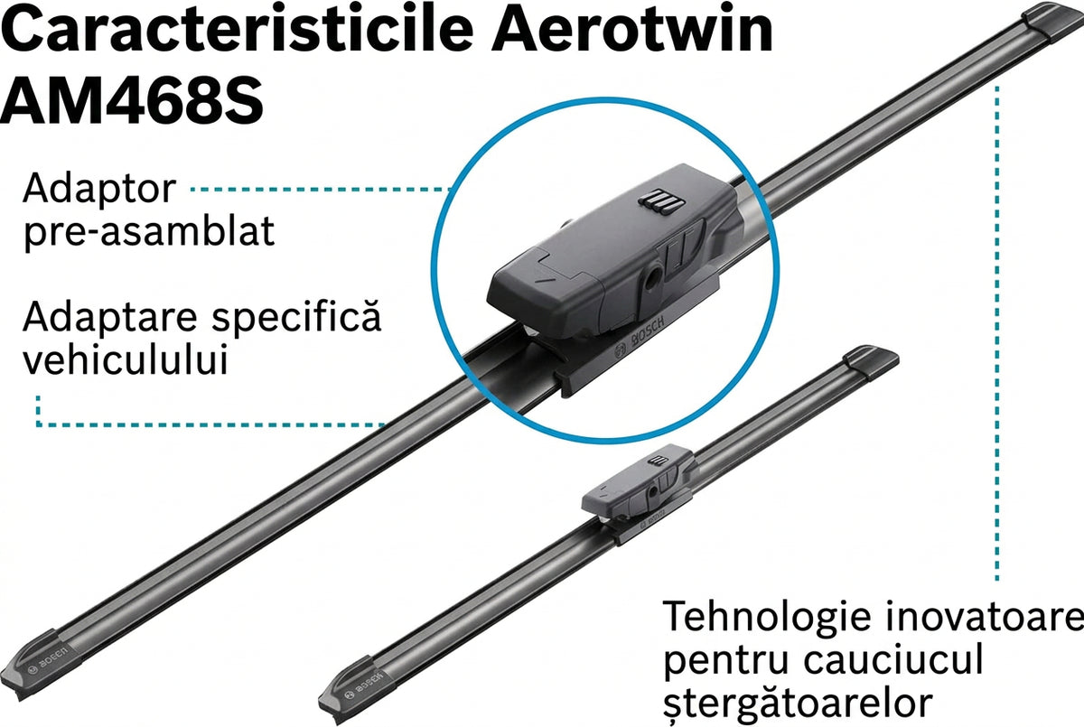 Infografic Bosch Aerotwin AM468S cu detaliul adaptorului premontat