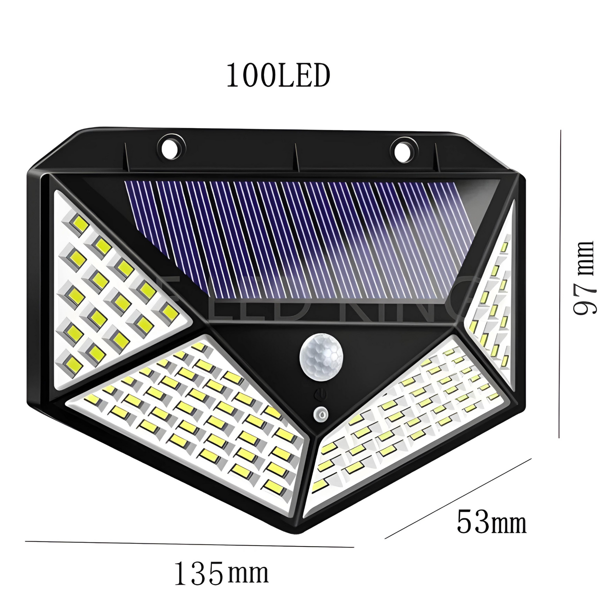 lampa solara premium are dimensiuni de 135/53/97 mm si 100 bec-uri led