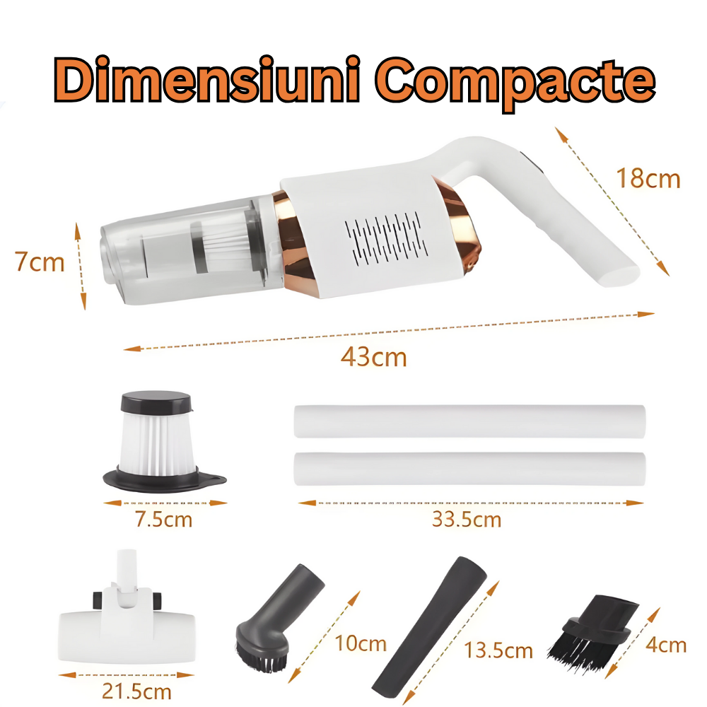 Aspirator de Mână 120W- Portabil Wireless pentru Mașină și Casă, 2 în 1