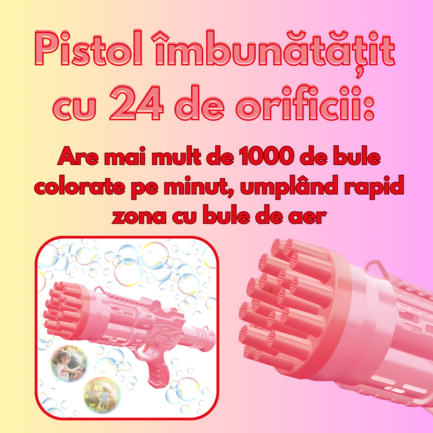 Pistol cu bule de săpun, Mașină automată cu 24 de orificii pentru copii, Fabricator de bule pentru evenimente festive