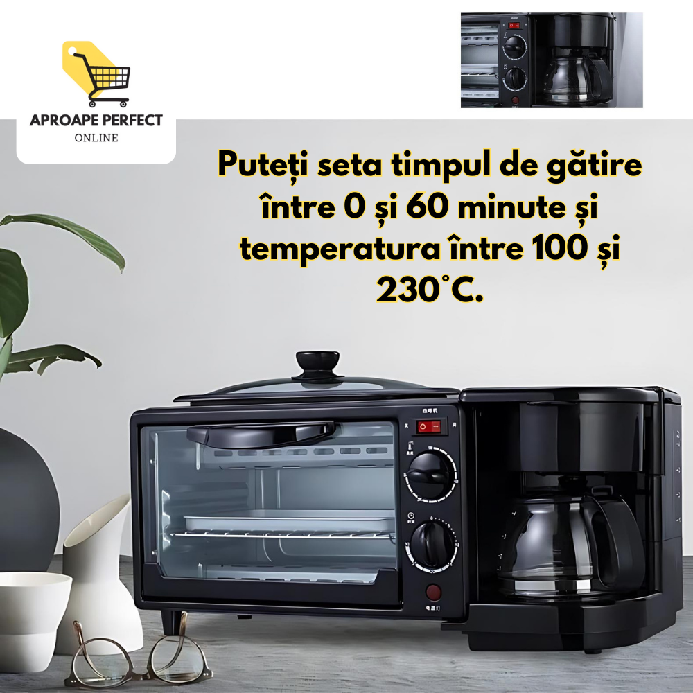 Stație de Mic Dejun 3-în-1 - Cuptor, Cană de Cafea și Grill