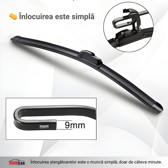 Car wiper blade with close-up details on a white background