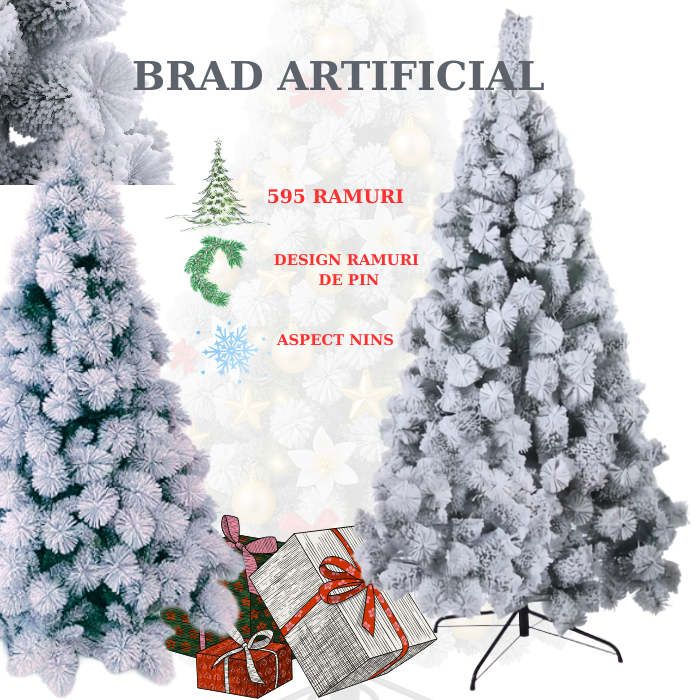 Brad Artificial Înzăpezit APF 180 cm – Dens, Realist, Suport Metalic Stabil