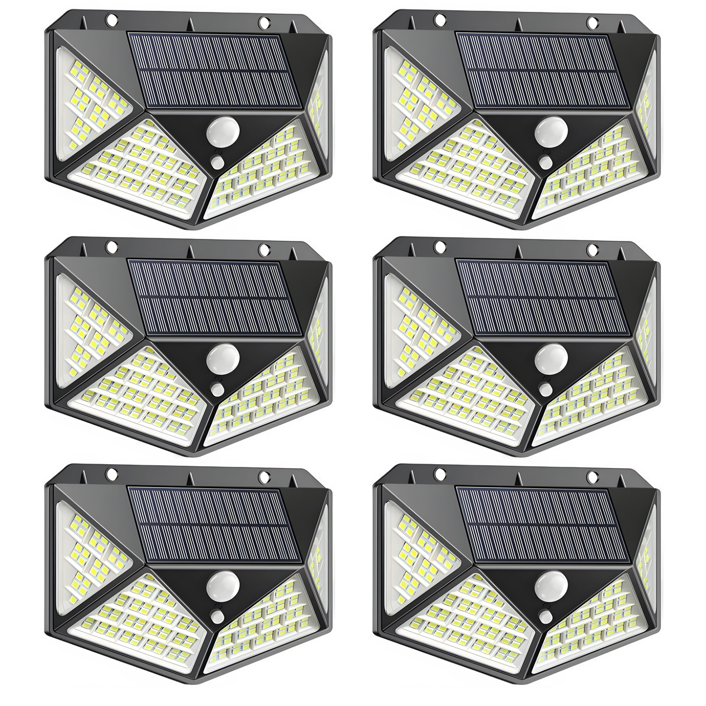 Set 6 x LămpiSolare 222 LED cu SenzorDeMișcare, IluminarePuternică, PanouSolar și BaterieReîncărcabilă - Energie Verde, Rezistent la Apă