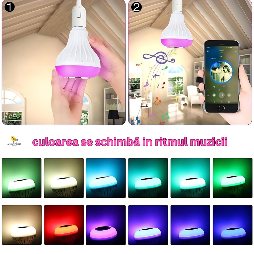 Smart LED Bulb cu Muzică Bluetooth și Telecomandă Wireless