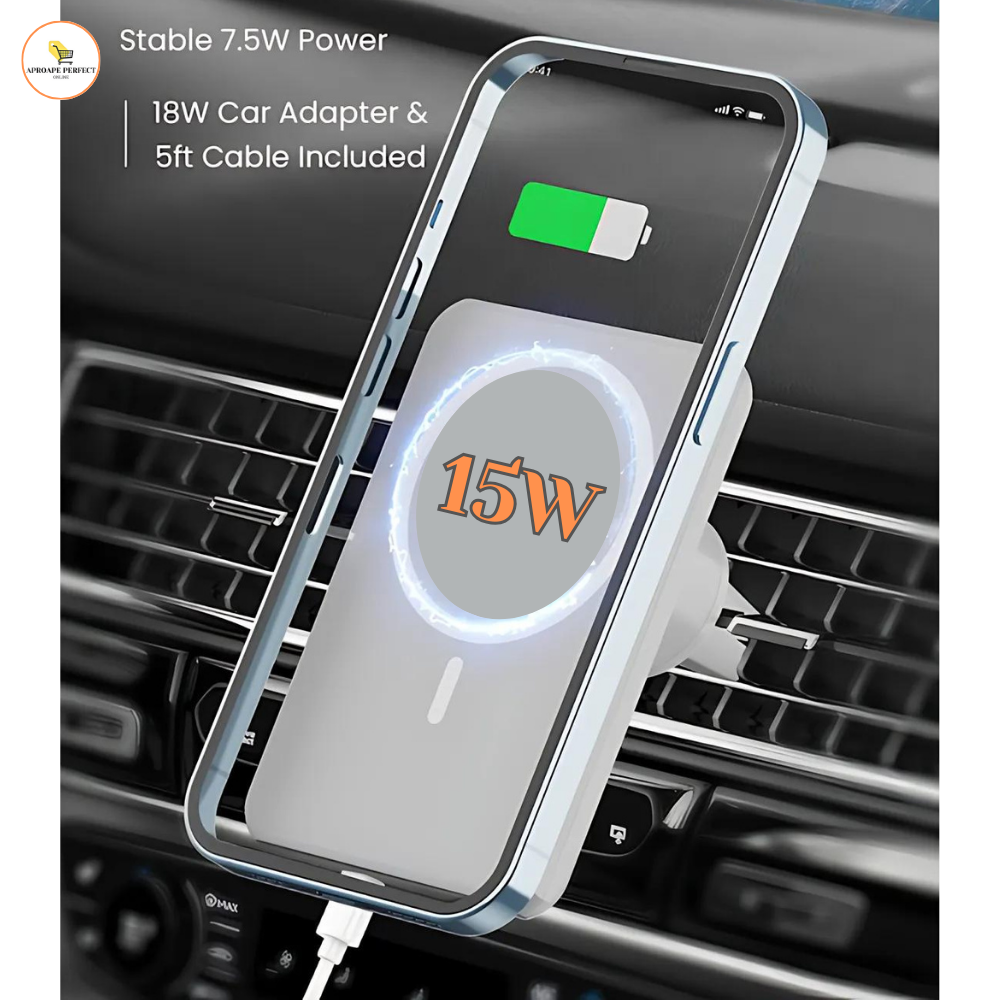 Suport Auto cu Încărcare Wireless X-Start, Încărcare Magnetică, 15W, Alb, Montaj Grilă Ventilație, USB-C