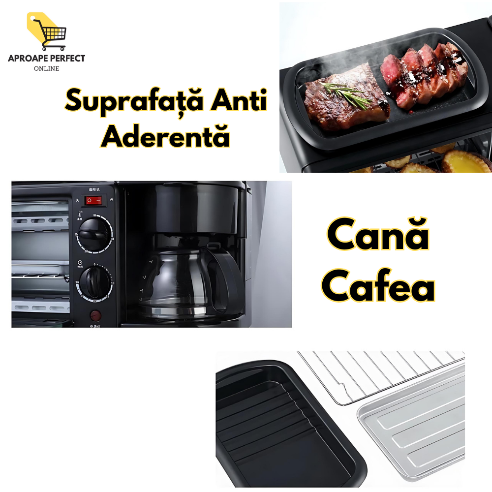 Stație de Mic Dejun 3-în-1 - Cuptor, Cană de Cafea și Grill