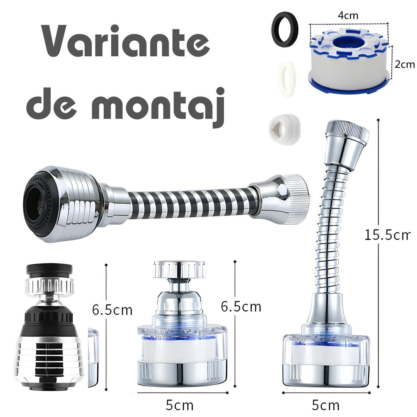 Kit 2 Piese AeratorRobinet Rotativ 360° cu Filtru - EconomisireaApei și FiltrareaInBaie sau Bucătărie