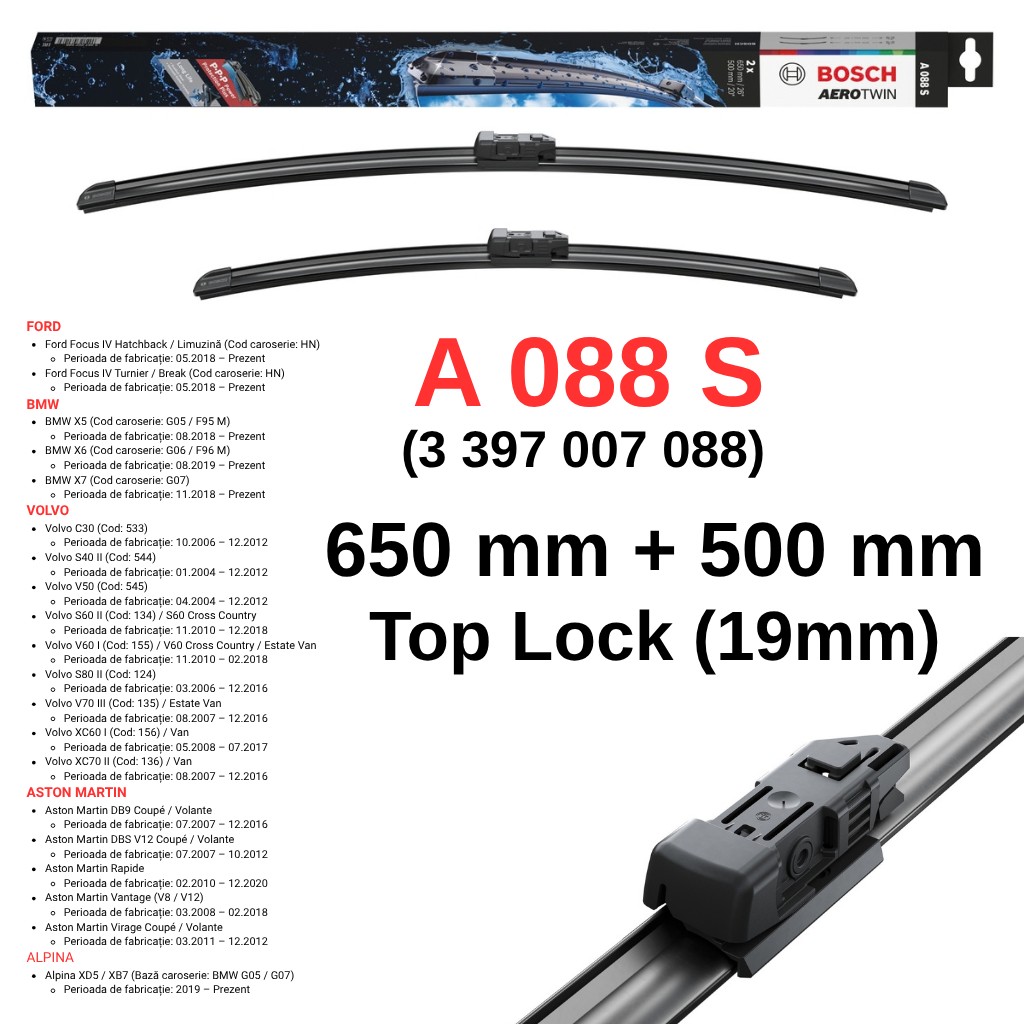 Bosch Aerotwin A088S 650 și 500 mm, prezentare set