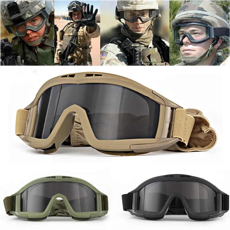 Ochelari Tactici Airsoft cu 3 Lentile - Protecție UV, Rezistenți la Vânt și Praf, pentru Motocros și Alpinism