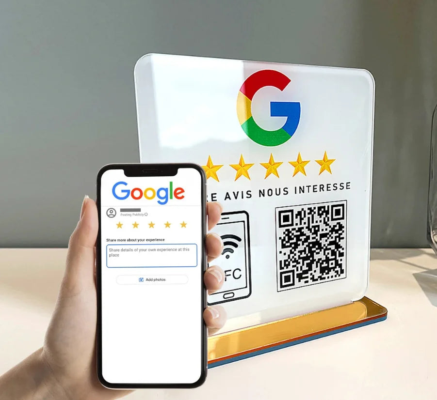 Placă Personalizată Google Review cu Cod NFC - Semn din Acril pentru Afaceri și Magazine